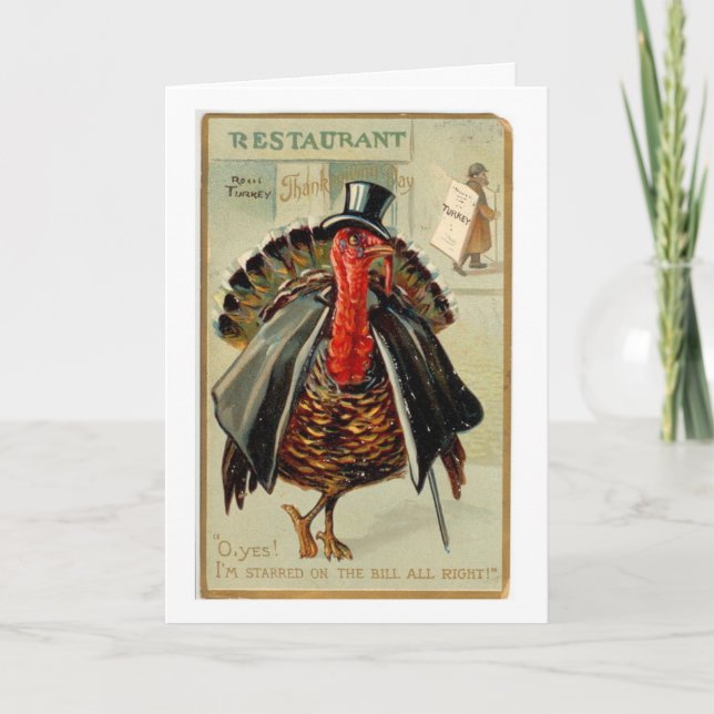 Cartes Pour Fêtes Annuelles Vintage - Thanksgiving Turkey est une étoile, (Devant)