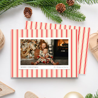 Cartes Pour Fêtes Annuelles Vintage Ticking Stripe Rouge Joyeux Noël Photo