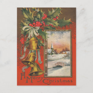 Cartes Pour Fêtes Annuelles Vintage "Un joyeux Noël" Bells Winter Village