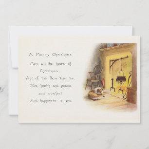 Cartes Pour Fêtes Annuelles Vintage Un joyeux poème de Noël Chien et cheminée