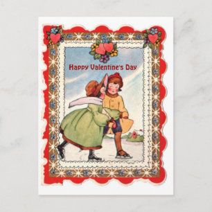 Cartes Pour Fêtes Annuelles Vintage Valentine - Couple Ice Skating & Hearts