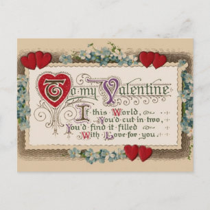 Cartes Pour Fêtes Annuelles Vintage - Valentine - Poème, Coeurs et Fleurs