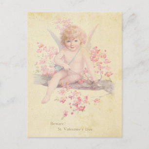 Cartes Pour Fêtes Annuelles Vintage Valentine's Day Cupid Pink Blossom Tree