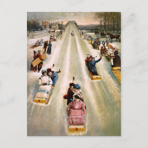 Cartes Pour Fêtes Annuelles Vintage Victorian Sledding Hill Noël