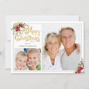 Cartes Pour Fêtes Annuelles Vintage Watercolor Floral MERRY CHRISTMAS Photo