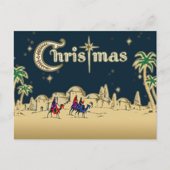 Cartes Pour Fêtes Annuelles Vintage Wisemen/Désert Noël religieux (Devant)