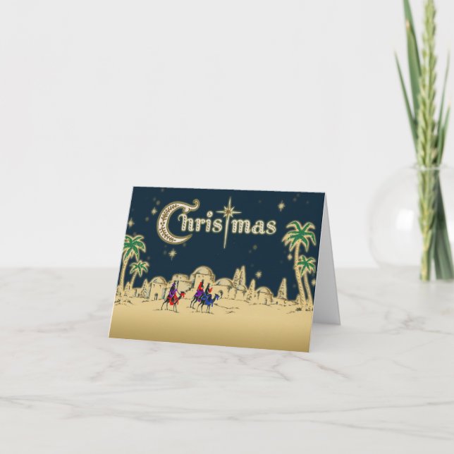 Cartes Pour Fêtes Annuelles Vintage Wisemen/Désert Noël religieux (Devant)