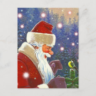 Cartes Pour Fêtes Annuelles Vintage Woodland Père Noël & Chickadee Tree Topp