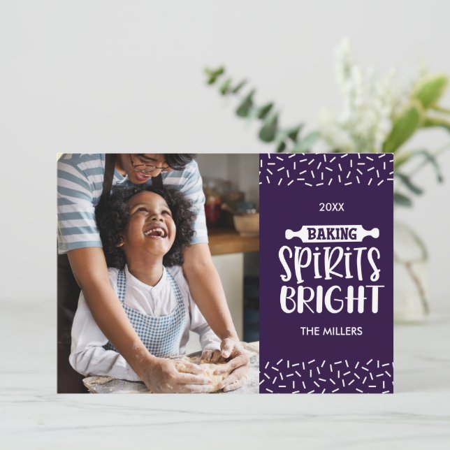 Cartes Pour Fêtes Annuelles Violet | Christmas Baking Spiritueux Photo (Debout devant)