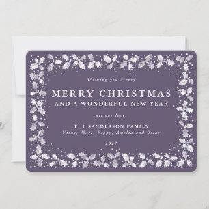 Cartes Pour Fêtes Annuelles Violet Imprimé Holly Feuille Bordure Plat Non Phot