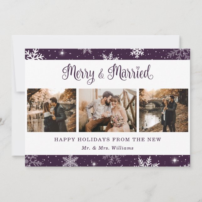 Cartes Pour Fêtes Annuelles Violet marié nouvellement marié Flocon de neige ph (Devant)