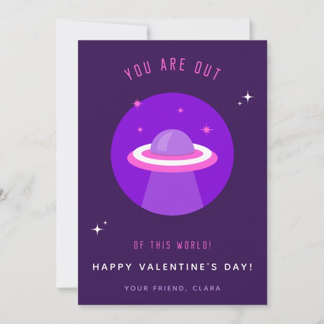 Cartes Pour Fêtes Annuelles Violet UFO Classe de vaisseau spatial pour enfants (Devant)