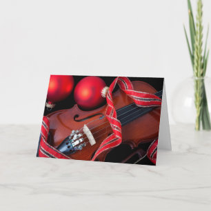 Cartes Pour Fêtes Annuelles Violon et ornements rouges de Noël