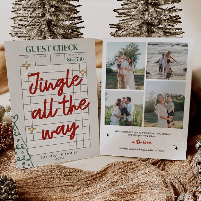 Cartes Pour Fêtes Annuelles Visite guidée de la famille Noël (Trendy Guest Check Family Photo Christmas Card)