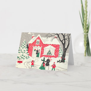 Cartes Pour Fêtes Annuelles Visite vintage de neige