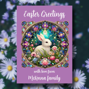 Cartes Pour Fêtes Annuelles Vitre pourpre Vitrage de Pâques Bunny Chrétien