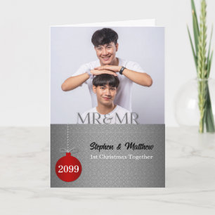Cartes Pour Fêtes Annuelles Vivier Damask Mr et Mr 1st Christmas Photo