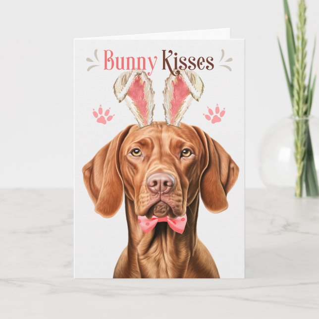 Cartes Pour Fêtes Annuelles Vizsla Chien à Bunny Oreilles pour Pâques (Devant)