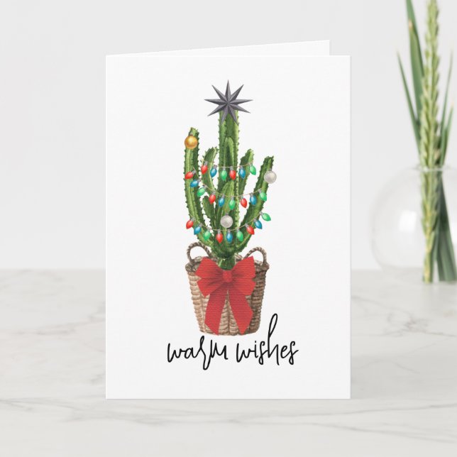 Cartes Pour Fêtes Annuelles Vœux chaleureux Cactus en aquarelle Plante d'intér (Devant)