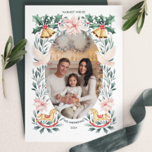 Vœux chaleureux Cheval à bascule botanique Noël