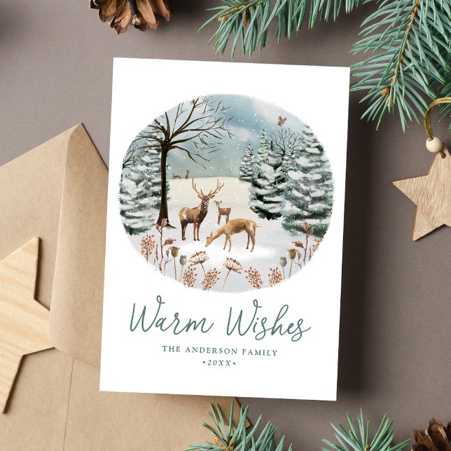 Cartes Pour Fêtes Annuelles Voeux chauds Bois Cerfs Scène d'hiver non photo (Créateur téléchargé)