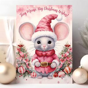 Cartes Pour Fêtes Annuelles Vœux de grand Noël Souris à l'aquarelle