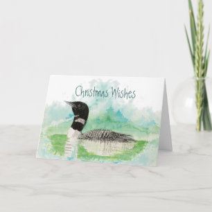 Cartes Pour Fêtes Annuelles Voeux de Noël avec Aquarelle Loon Bird