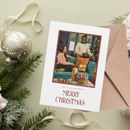 Cartes Pour Fêtes Annuelles Voeux de Noël beige et rouge Joyeux