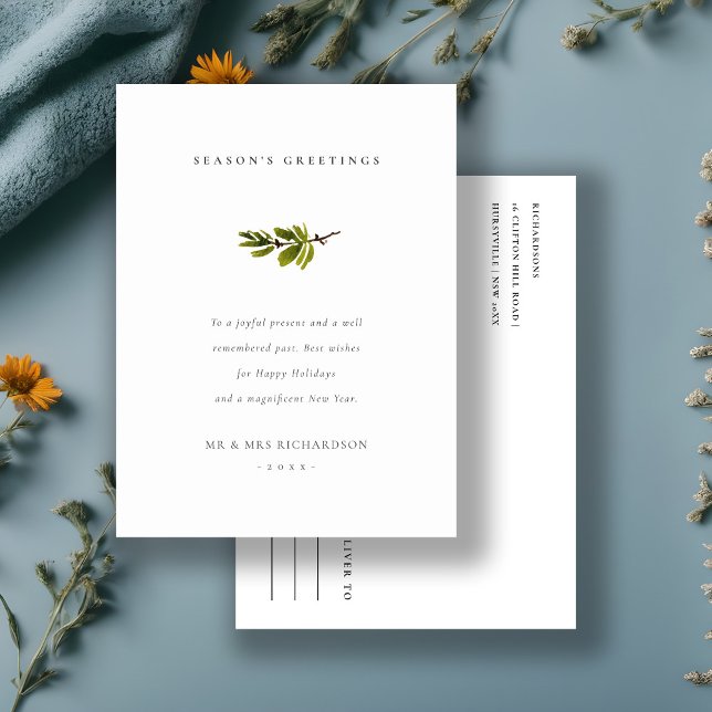 Cartes Pour Fêtes Annuelles Vœux de Noël de branche de pin minimale (Créateur téléchargé)