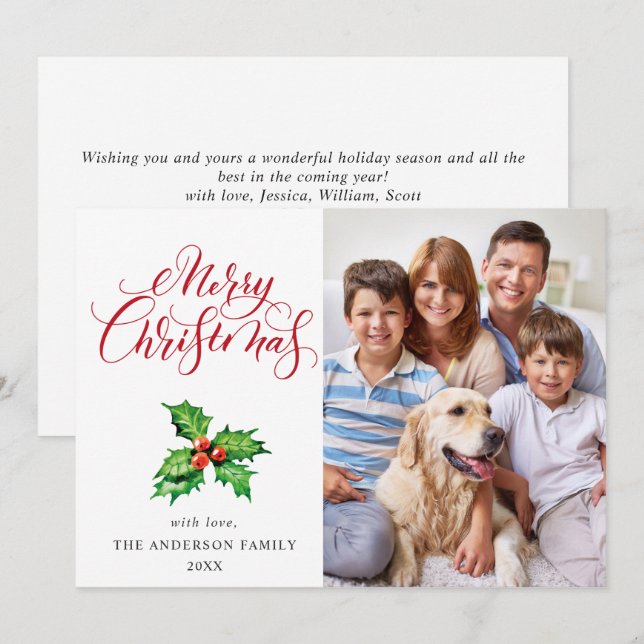 Cartes Pour Fêtes Annuelles Vœux de Noël Fête Baies de Houx Gui (Devant / Derrière)