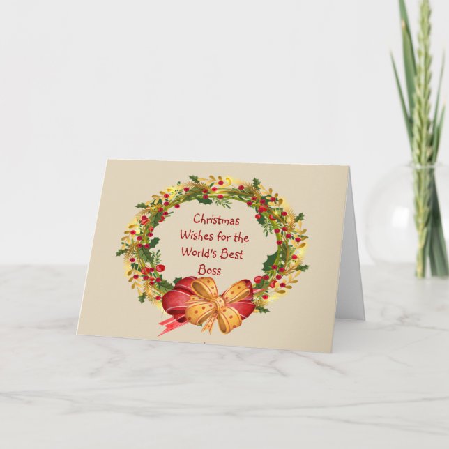 Cartes Pour Fêtes Annuelles Voeux de Noël Holly Berry Boss Wreath Boss (Devant)