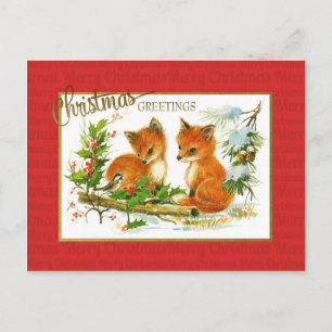Cartes Pour Fêtes Annuelles voeux de Noël Renards Reproduction Vintage