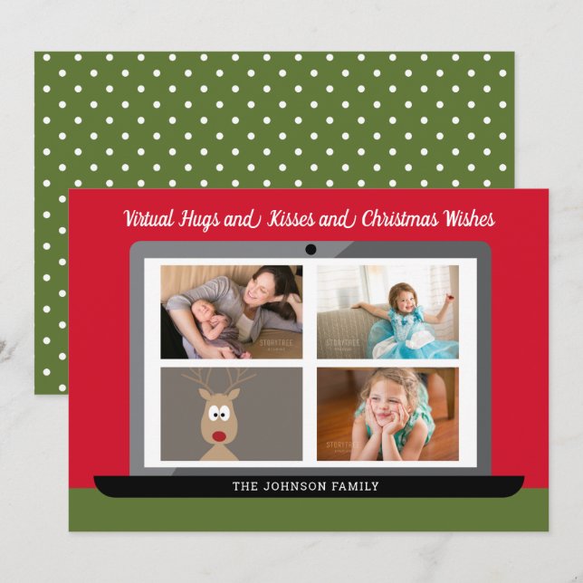 Cartes Pour Fêtes Annuelles Voeux de Noël virtuels - 3 Rencontre photo (Devant / Derrière)