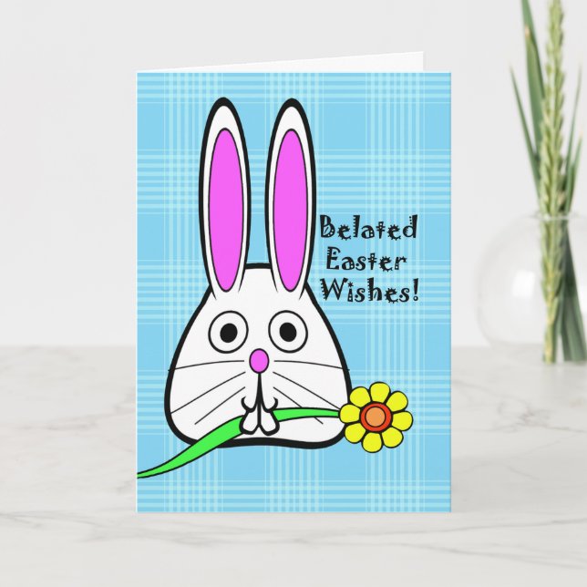 Cartes Pour Fêtes Annuelles Voeux de Pâques, lapin mignon avec fleurs (Devant)
