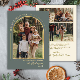 Cartes Pour Fêtes Annuelles Vœux de saisons élégants Arche dorée Verte 4 Photo