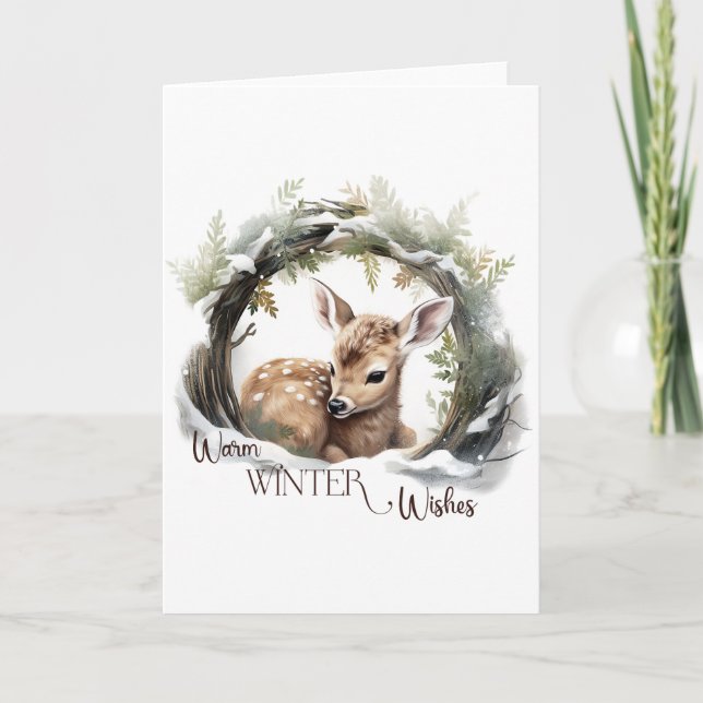 Cartes Pour Fêtes Annuelles Vœux d'hiver chaleureux Vacances Cerf BLANK  (Devant)