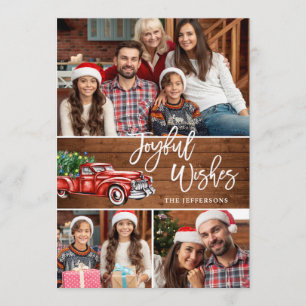 Cartes Pour Fêtes Annuelles Voeux Joyeux Retro Noël Camion Rouge 3 PHOTO