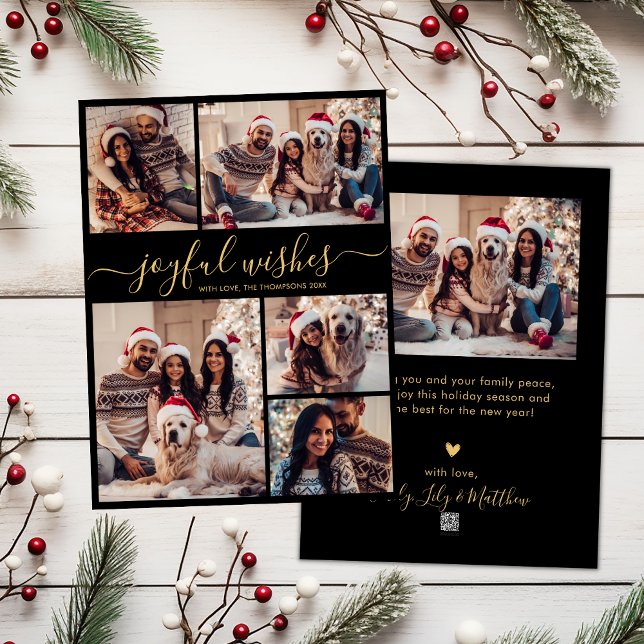 Cartes Pour Fêtes Annuelles Voeux Joyeux Script 5 Photo Collage Noël (Créateur téléchargé)
