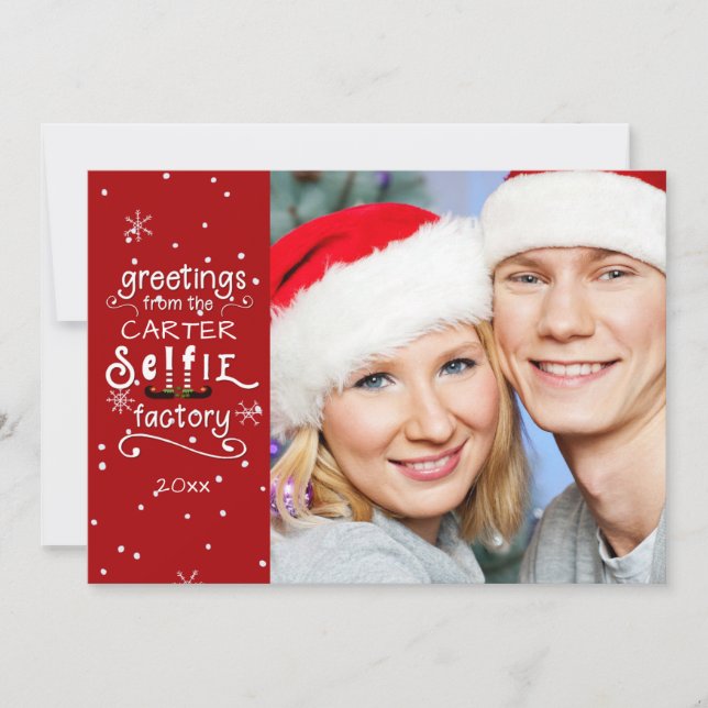 Cartes Pour Fêtes Annuelles Vœux sELFie, Rouge modifiable, Superposition givré (Devant)