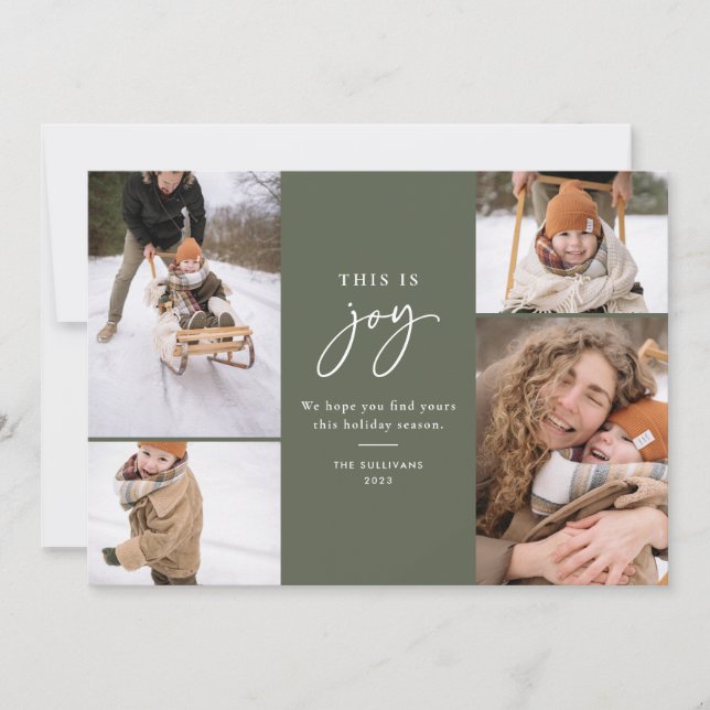 Cartes Pour Fêtes Annuelles Voici Joy Green Minimalist Multi-Photo (Devant)