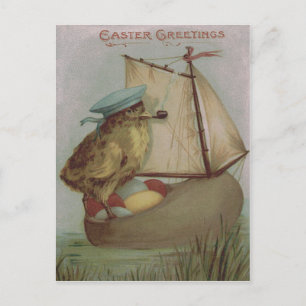 Cartes Pour Fêtes Annuelles Voilier de bateau de pêche de Pâques Chick Egg Cha
