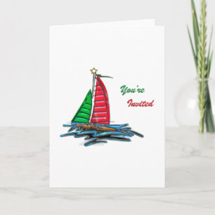 Cartes Pour Fêtes Annuelles Voilier de Noël rouge et vert