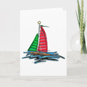 Cartes Pour Fêtes Annuelles Voilier de Noël rouge et vert