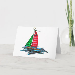 Cartes Pour Fêtes Annuelles Voilier de Noël rouge et vert