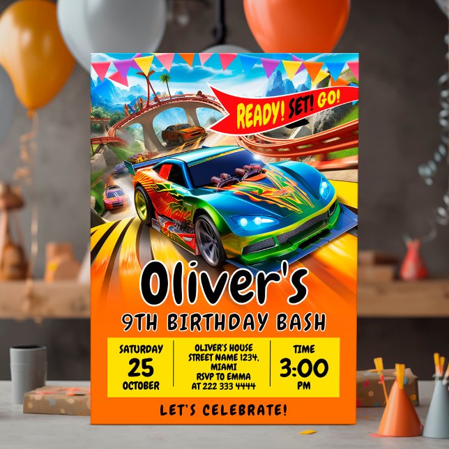 Cartes Pour Fêtes Annuelles Voiture Anniversaire invitation, Race car Invitati (Créateur téléchargé)