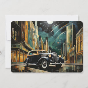 Cartes Pour Fêtes Annuelles Voiture Art Déco vintage Au Lune