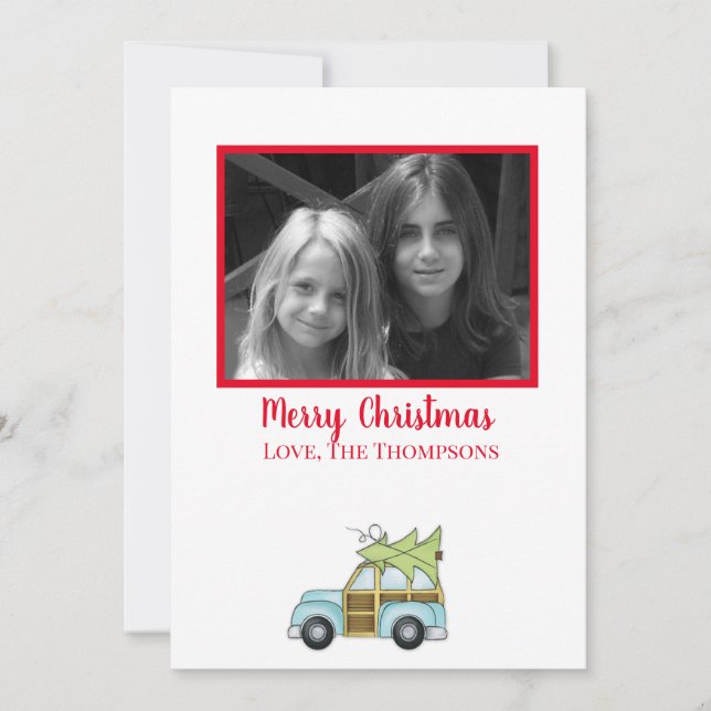 Cartes Pour Fêtes Annuelles Voiture avec arbre de Noël (Devant)