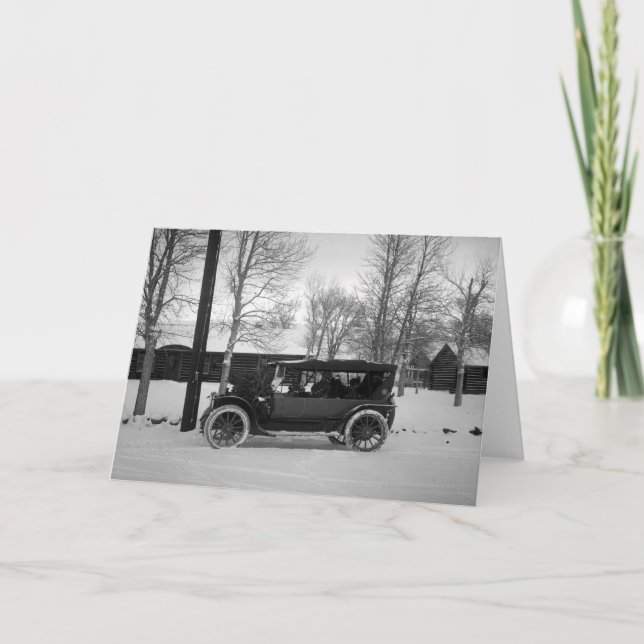 Cartes Pour Fêtes Annuelles Voiture avec l'arbre de Noël attaché sur le capot (Devant)