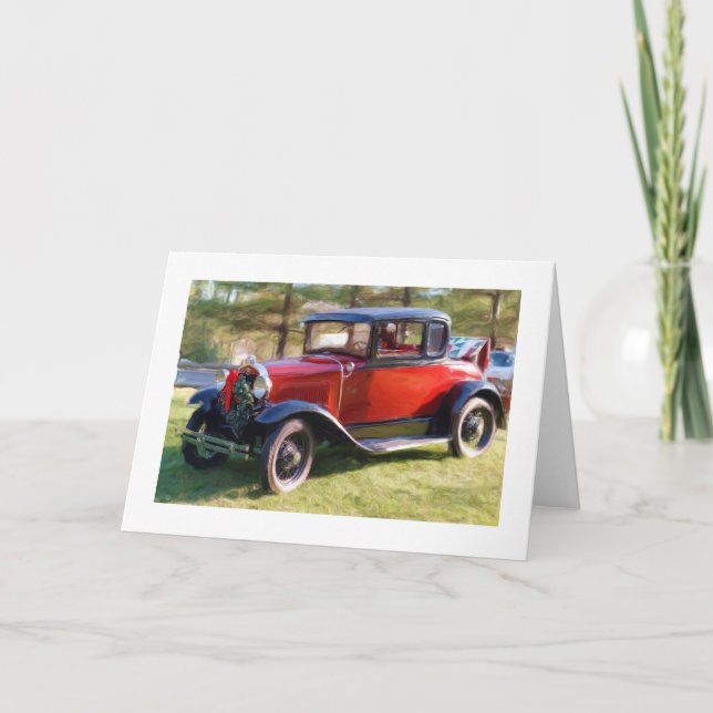 Cartes Pour Fêtes Annuelles Voiture classique avec la guirlande de Noël (Devant)