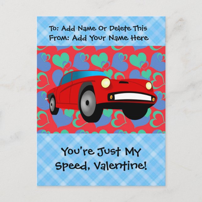 Cartes Pour Fêtes Annuelles Voiture de course Valentine (Devant)